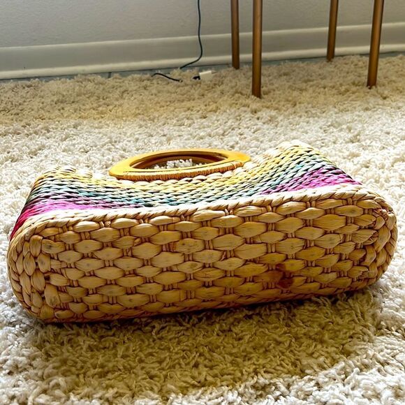 Vintage Straw Handbag - Authentic Cappelli Wooden Handled Purse Beautiful - Picture 4 of 16